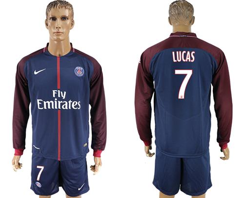 Paris Saint-Germain #7 Lucas Home Long Sleeves Soccer Club Jersey - Click Image to Close